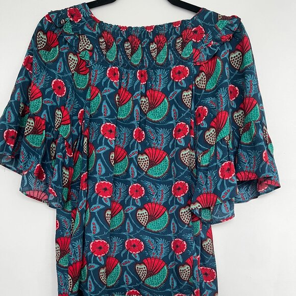 Anthropologie Mave Floral Shirt - Green with Red Floral Patterns, Size Small - Picture 3 of 7
